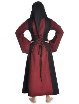 Mittelalter Kleid Liebgart in Rot-Schwarz Rückansicht