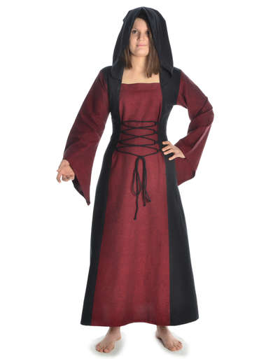 Mittelalter Kleid Liebgart in Rot-Schwarz Frontansicht