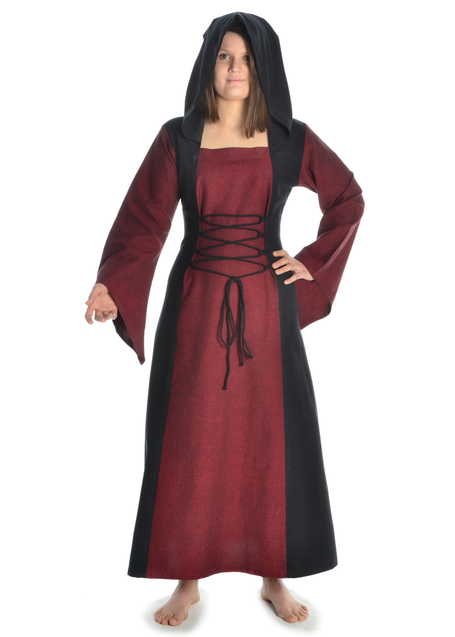 Mittelalter Kleid Liebgart in Rot-Schwarz Frontansicht