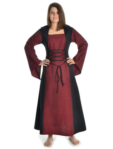 Mittelalter Kleid Liebgart in Rot-Schwarz Frontansicht 2
