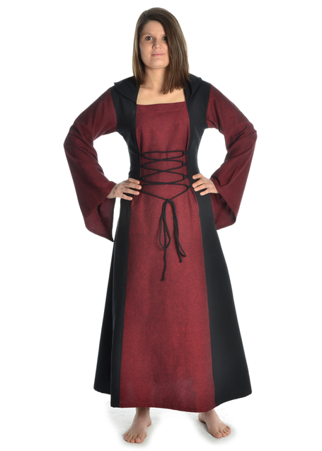 Mittelalter Kleid Liebgart in Rot-Schwarz Frontansicht 2