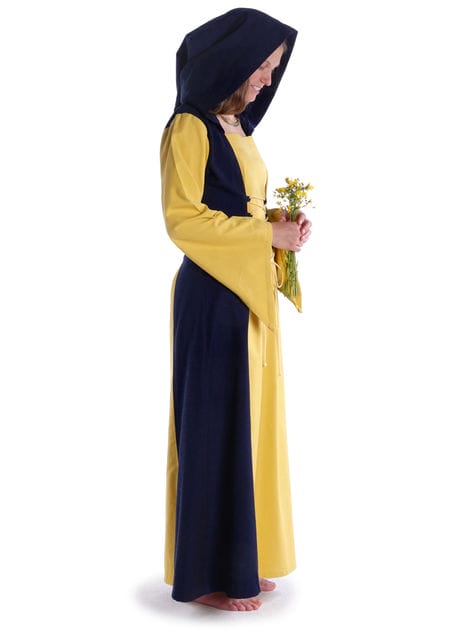Mittelalter Kleid Liebgart in Gelb-Blau Seitenansicht