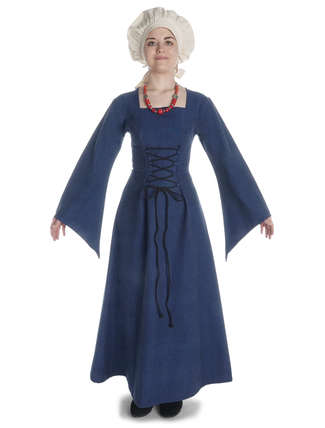 Mittelalter Kleid Amurfina in Blau Frontansicht