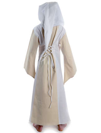 Mittelalter Kinderkleid Obilot in Beige-Weiß Rückansicht