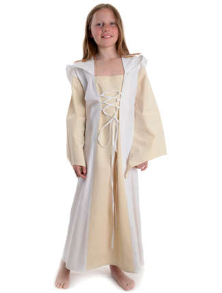 Mittelalter Kinderkleid Obilot in Beige-Weiß Frontansicht