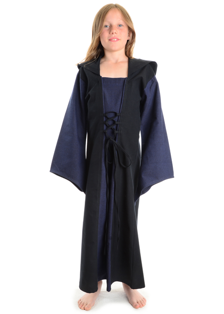 Mittelalter Kinderkleid Obilot in Blau-Schwarz Frontansicht 2