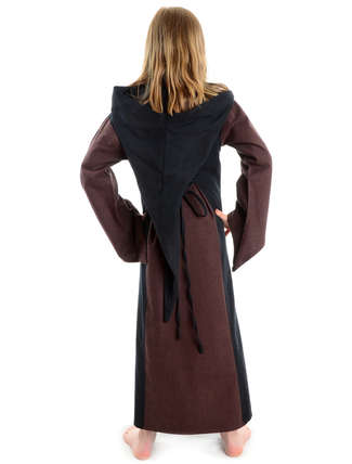Mittelalter Kinderkleid Obilot in Braun-Schwarz Rückansicht