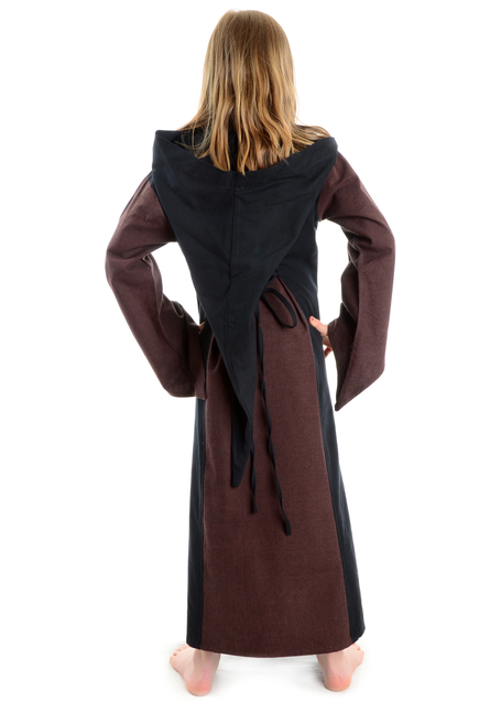 Mittelalter Kinderkleid Obilot in Braun-Schwarz Rückansicht