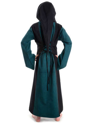 Mittelalter Kinderkleid Obilot in Grün-Schwarz Rückansicht 2
