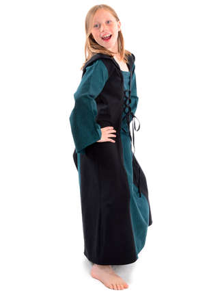 Mittelalter Kinderkleid Obilot in Grün-Schwarz Seitenansicht