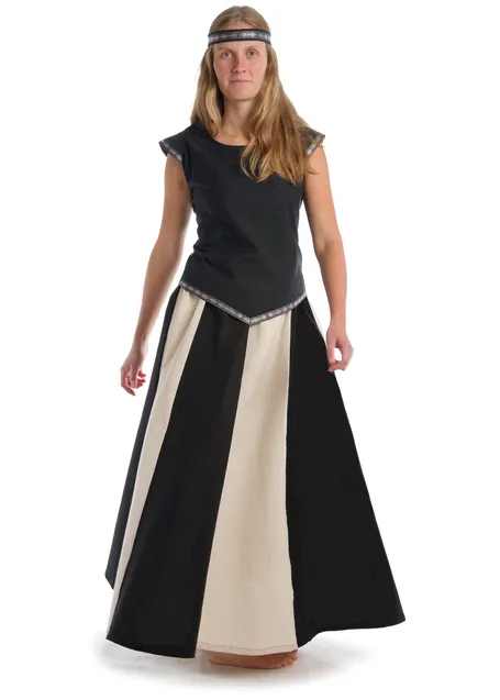 Mittelalter Rock Ginover in Schwarz-Beige Frontansicht