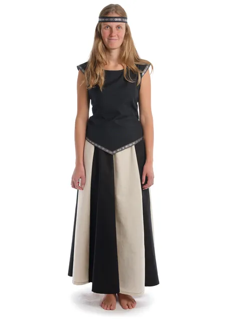 Mittelalter Rock Ginover in Schwarz-Beige Frontansicht 2