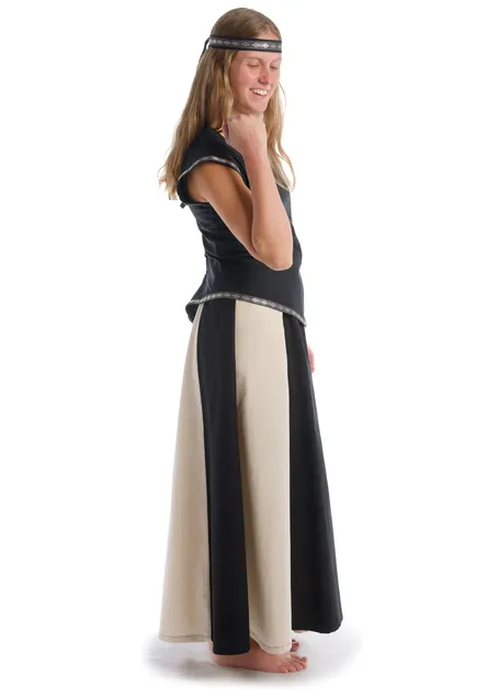 Mittelalter Rock Ginover in Schwarz-Beige Seitenansicht 2