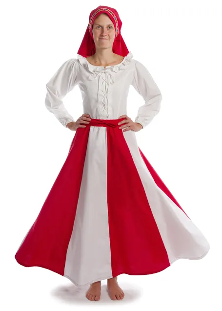 Mittelalter Rock Ginover in Feuerrot-Weiß Frontansicht 2