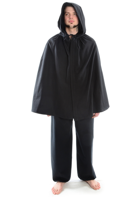 Mittelalter Umhang Grine in Schwarz Frontansicht