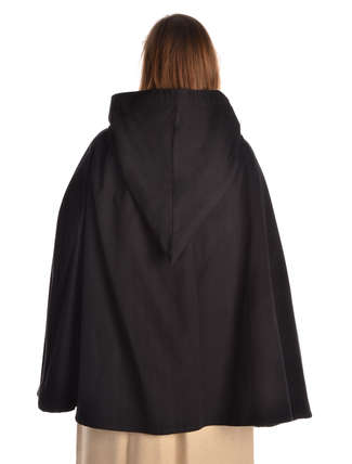 Mittelalter Umhang Virginal in Schwarz Rückansicht