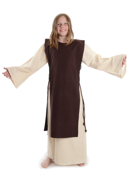 Mittelalter Kinderkleid Alyze (Set) in Beige-Braun Frontansicht
