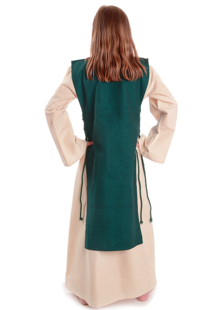 Mittelalter Kinderkleid Alyze (Set) in Beige-Grün Rückansicht