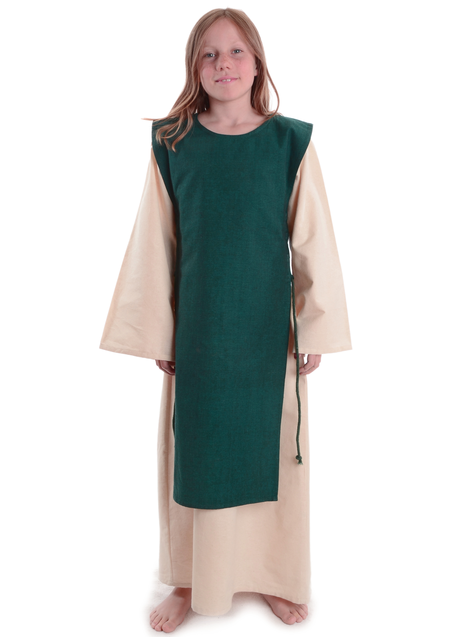 Mittelalter Kinderkleid Alyze (Set) in Beige-Grün Frontansicht