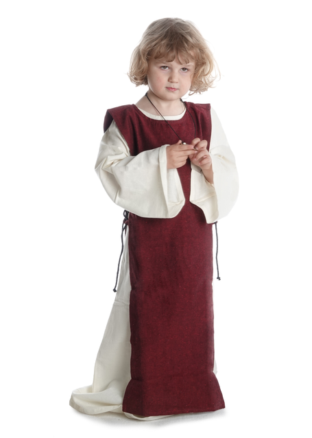 Mittelalter Kinderkleid Alyze (Set) in Beige-Rot Frontansicht