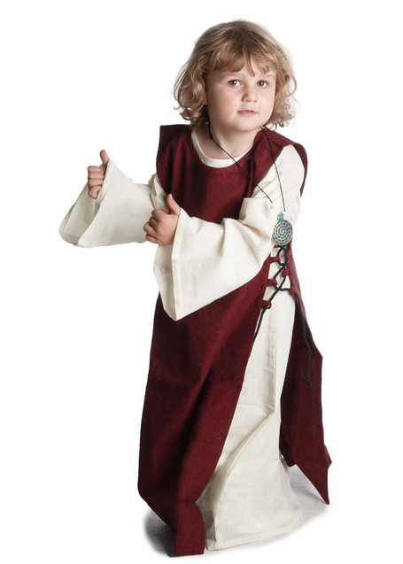 Mittelalter Kinderkleid Alyze (Set) in Beige-Rot Frontansicht 2