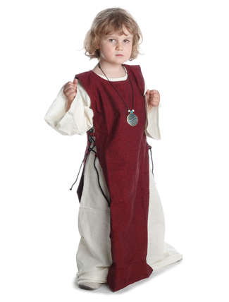 Mittelalter Kinderkleid Alyze (Set) in Beige-Rot Frontansicht 3