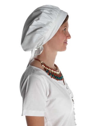 Mittelalter Haube Arnive in Weiß Seitenansicht 2