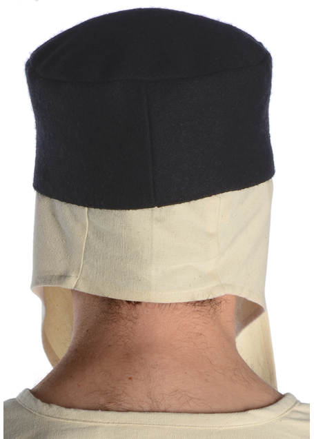Mittelalter Kappe Reginbald beige (Set) in Beige-Schwarz Rückansicht