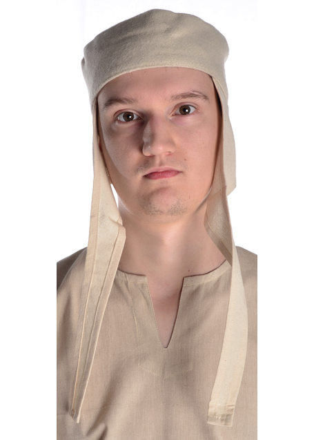 Mittelalter Kappe Reginbald beige (Set) Frontansicht