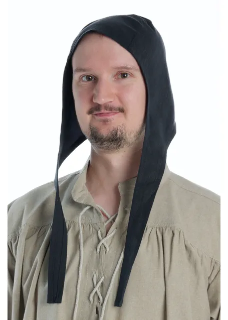 Mittelalter Bundhaube Wenezlan in Schwarz Frontansicht