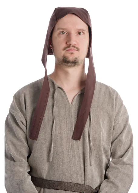 Mittelalter Bundhaube Wenezlan in Braun Frontansicht