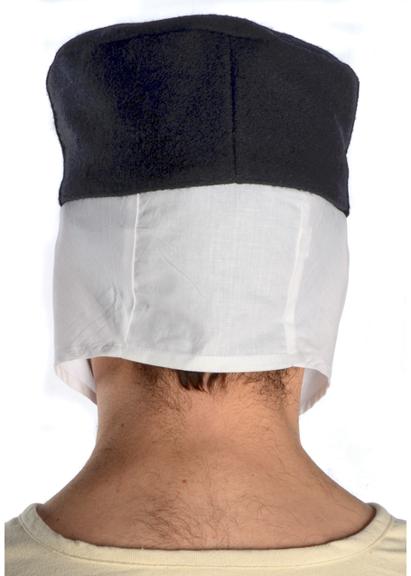 Mittelalter Kappe Reginbald white (Set) in Weiß-Schwarz Rückansicht