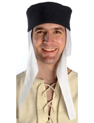 Mittelalter Kappe Reginbald white (Set) in Weiß-Schwarz Frontansicht