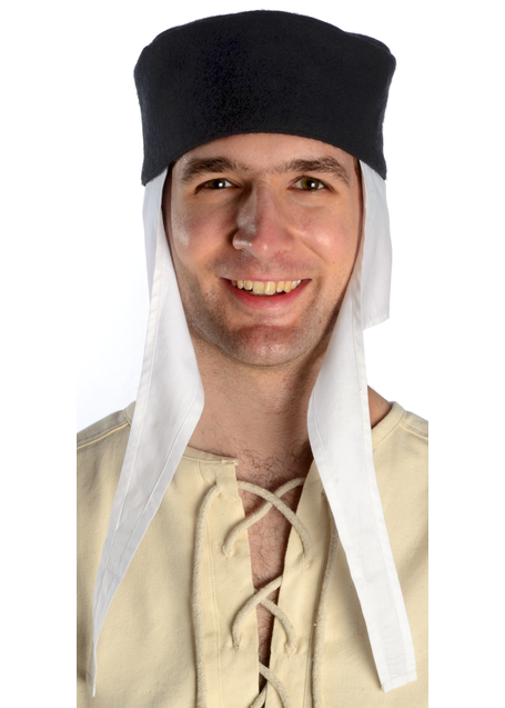 Mittelalter Kappe Reginbald white (Set) in Weiß-Schwarz Frontansicht