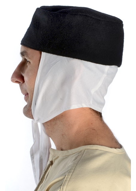 Mittelalter Kappe Reginbald white (Set) in Weiß-Schwarz Seitenansicht