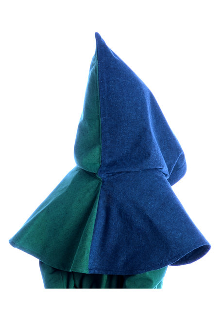 Mittelalter Kinderkapuze Liadarz Mi-Parti in Blau-Grün Rückansicht 2