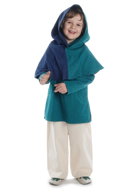 Mittelalter Kinderkapuze Liadarz Mi-Parti in Blau-Grün Frontansicht 2