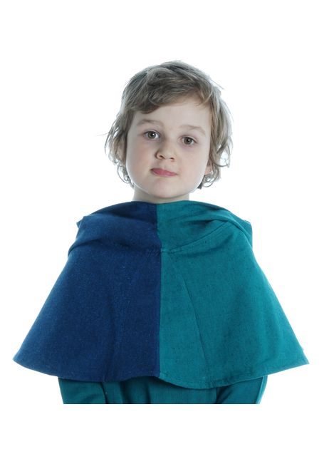 Mittelalter Kinderkapuze Liadarz Mi-Parti in Blau-Grün Frontansicht 3