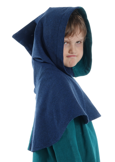 Mittelalter Kinderkapuze Liadarz Mi-Parti in Blau-Grün Seitenansicht