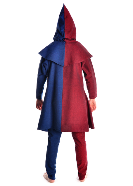 Mittelalter Kinderkapuze Liadarz Mi-Parti in Blau-Rot Rückansicht