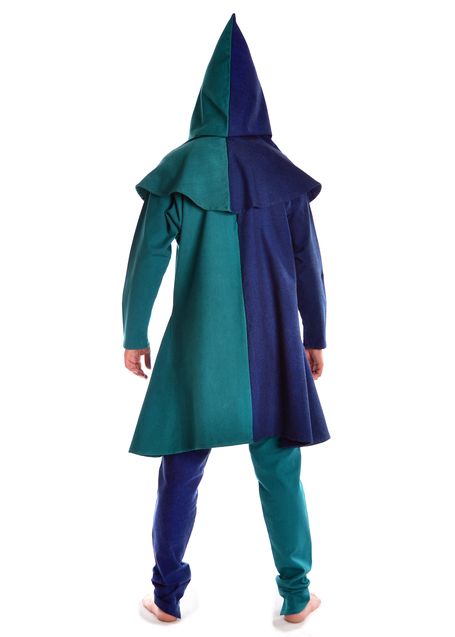 Mittelalter Kinderkapuze Liadarz Mi-Parti in Grün-Blau Rückansicht