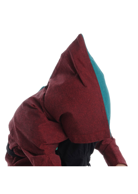 Mittelalter Kinderkapuze Liadarz Mi-Parti in Rot-Grün Frontansicht 2