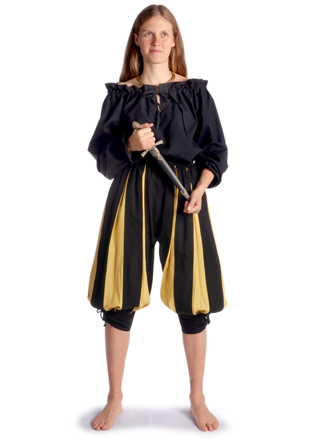 Landsknecht Hose Yseult in Schwarz-Gelb Frontansicht