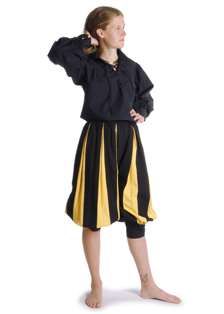 Landsknecht Hose Yseult in Schwarz-Gelb Frontansicht 3