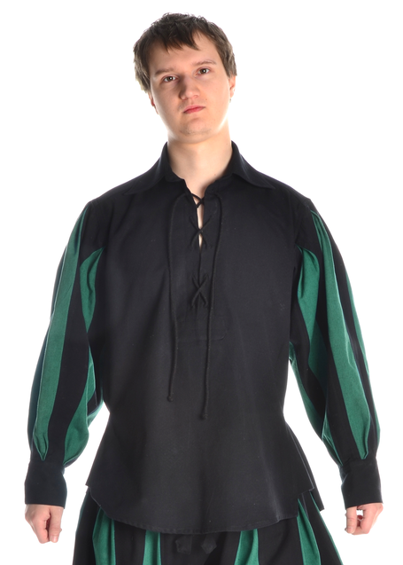 Landsknecht Schnürhemd Titurel in Schwarz-Grün Frontansicht