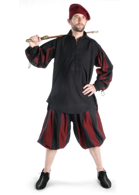 Landsknecht Schnürhemd Titurel in Schwarz-Rot Frontansicht 3