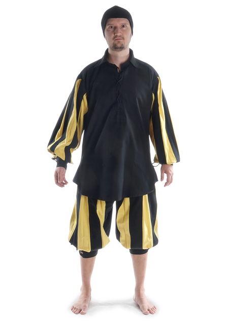 Landsknecht Schnürhemd Titurel in Schwarz-Gelb Frontansicht