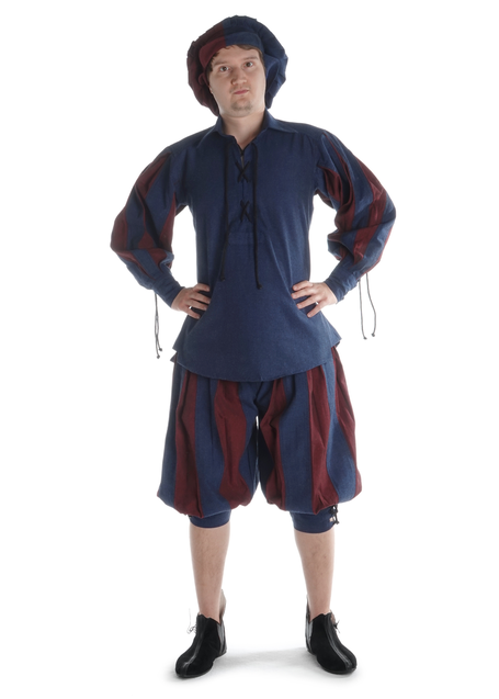 Landsknecht Schnürhemd Titurel in Blau-Rot Frontansicht