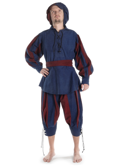 Landsknecht Schnürhemd Titurel in Blau-Rot Frontansicht 2