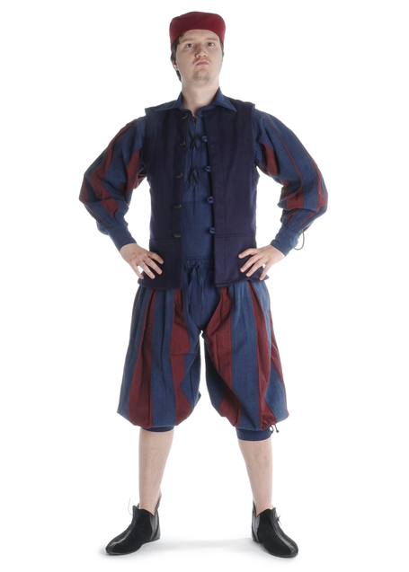 Landsknecht Schnürhemd Titurel in Blau-Rot Frontansicht 4